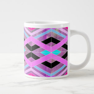 Grande Tasse Rose violet et aqua géométrique croisillon rayures