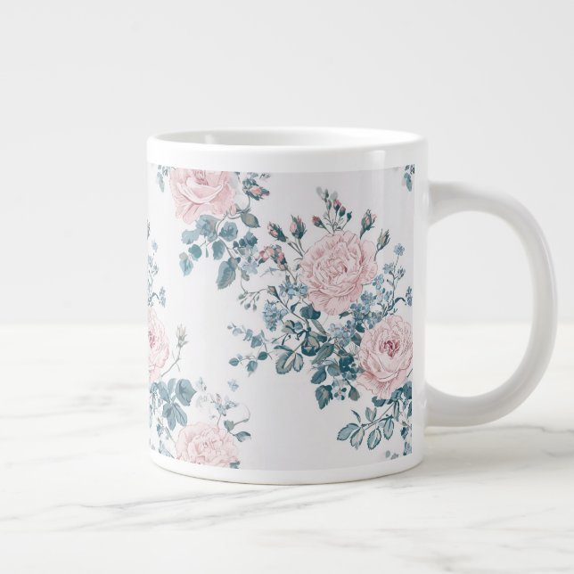 Grande Tasse Roses roses sur blanc (Droite)
