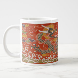 Grande Tasse Rouge Impérial & Motif de Soie de Dragon Noir