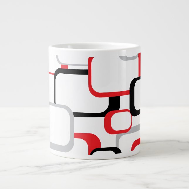 Grande Tasse Rouge noir gris rétro Carrés blanc (Devant)