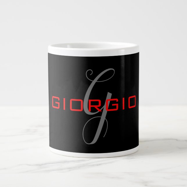 Grande Tasse Rouge noir Votre nom Monogramme initial Moderne (Devant)