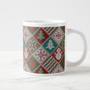 Grande Tasse Rouge Vert blanc Faux Knit Motif de Noël