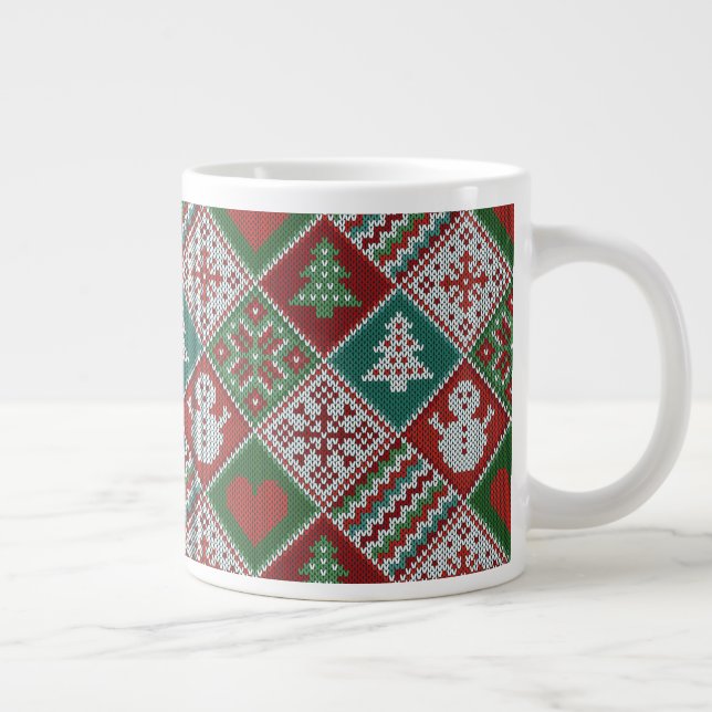 Grande Tasse Rouge Vert blanc Faux Knit Motif de Noël (Droite)