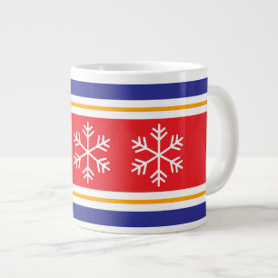 Grande Tasse Rouge vif Jaune Blanc Bleu Rayures Flocons de neig