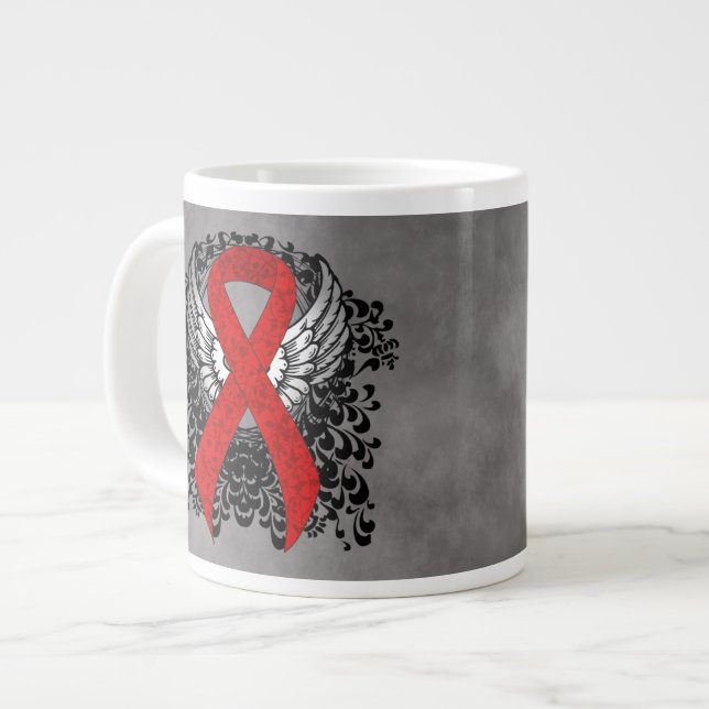 Grande Tasse Ruban de sensibilisation rouge avec ailes (Devant gauche)