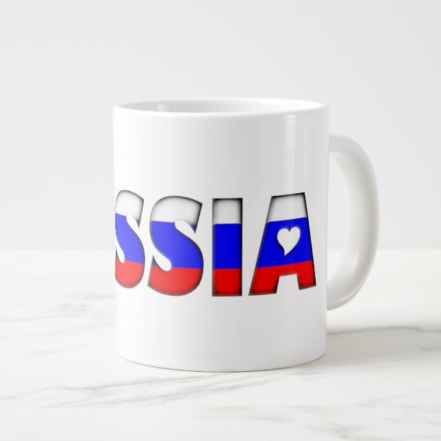 Grande Tasse Russie Drapeau couleurs Typographie Coeurs Motifs (Devant droit)