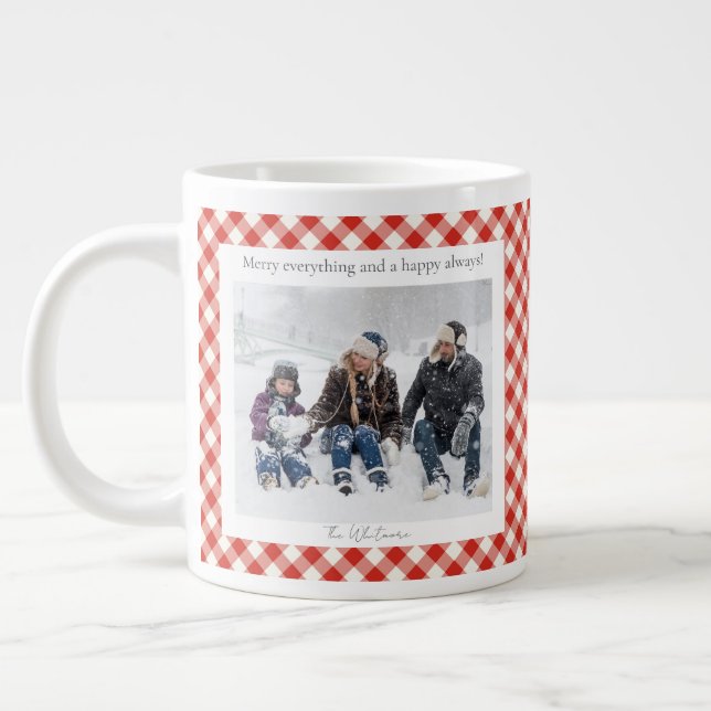 Grande Tasse Rustic Christmas Gift 2 Photo Trendy Red Plaid  (Gauche)