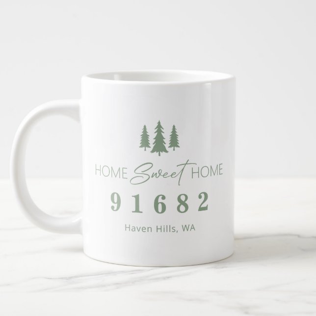 Grande Tasse Sage White Home Sweet Home Code postal personnalis (Gauche)