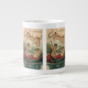 Grande Tasse Saint Valentin vintage, Cherubs victoriens en bate