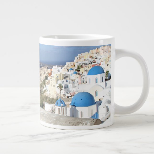 Grande Tasse Santorin, Grèce, Oia, Mug, Blanc, Bleu (Droite)