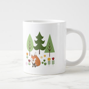 Grande Tasse Scandinavian Style Fox Flowers Trees Illustration