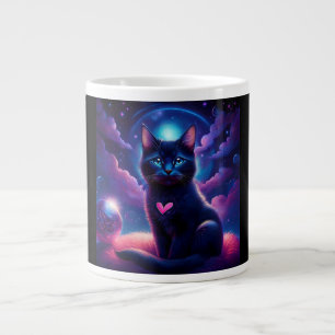 Grande Tasse Scène Fantastique Chat Noir Beaux Yeux Bleus