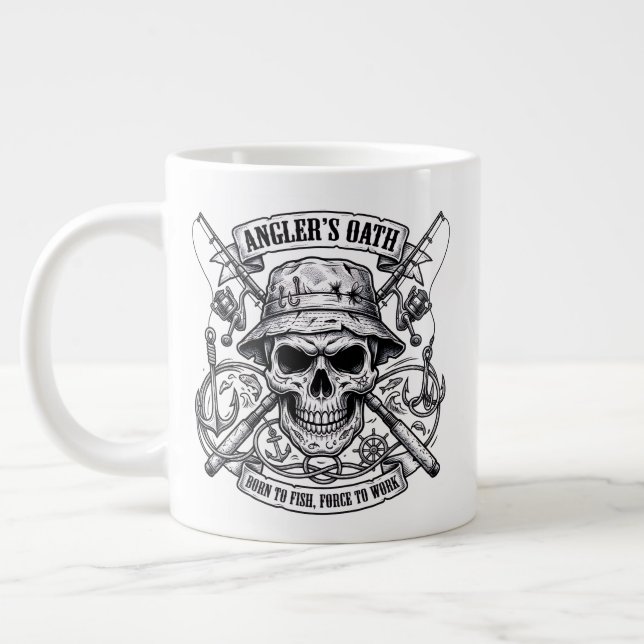 Grande Tasse Serment de Pêcheur – Né pour Pêcher, Forcé de Trav (Gauche)
