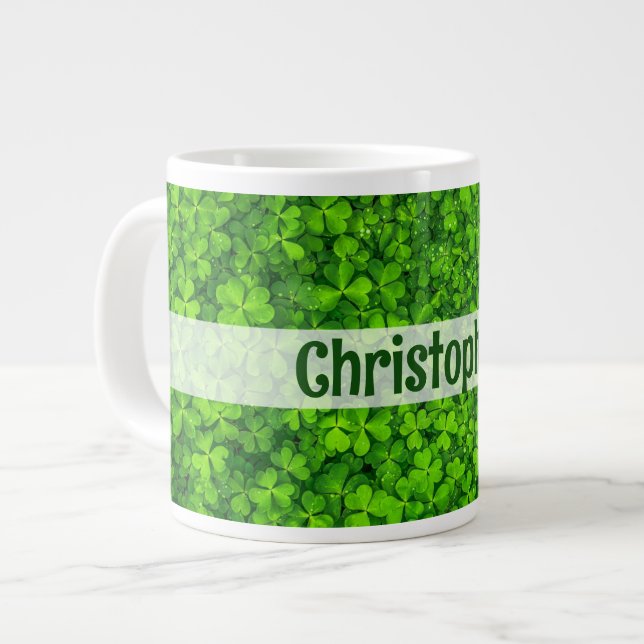Grande Tasse Shamrock Clovers Personnalisé (Devant gauche)