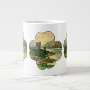 Grande Tasse Shamrock vintage Lucky Gold avec château irlandais