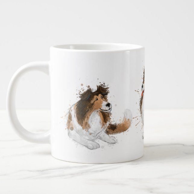 Grande Tasse Sheldon the Sheltie Trois Poses (Gauche)