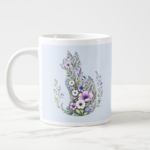 Grande Tasse Silhouette de chat botanique de fleur sauvage
