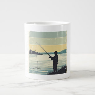 Grande Tasse Silhouette vintage de pêche au bord d'un lac