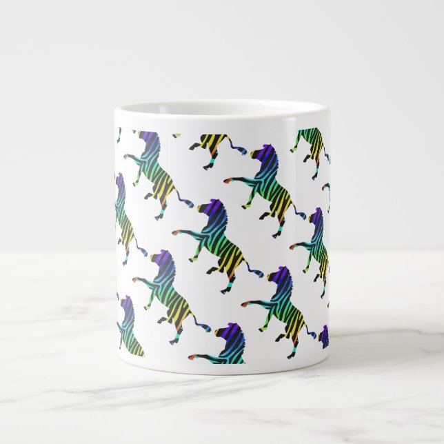 Grande Tasse Silhouette Zebra noir et arc-en-ciel (Devant)