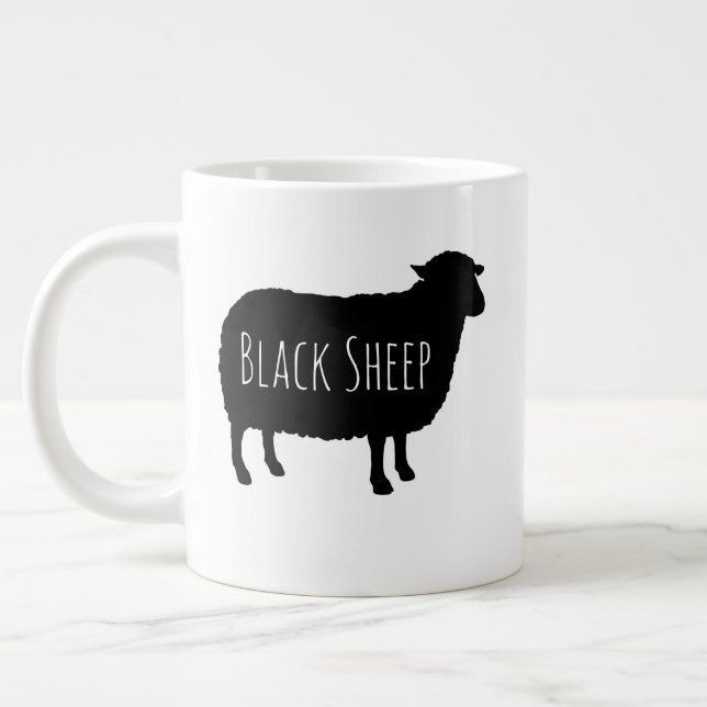 Grande Tasse Silhouettes de mouton noir avec texte personnalisé (Gauche)