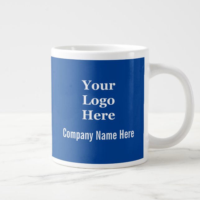 Grande Tasse Simple Bleu profond et blanc Votre logo ici Modèle (Droite)
