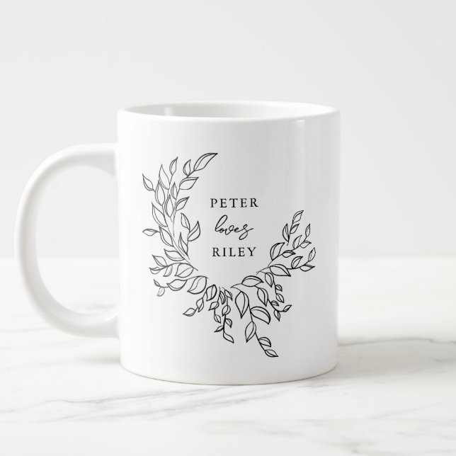 Grande Tasse Simple Love Script Couronne Botanique Couples (Gauche)