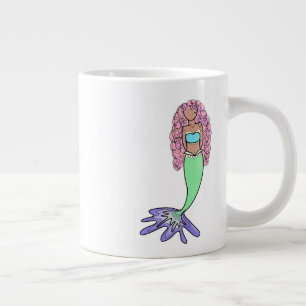 Grande Tasse sirène arc-en-ciel rose bleu violet vert noir bouc