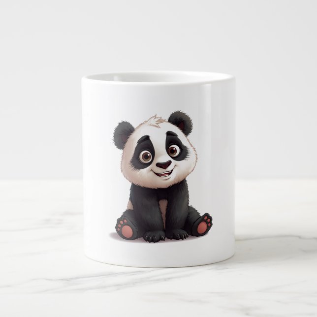 Grande Tasse Sitting Panda Bear Cartoon Illustration Artwork (Devant)