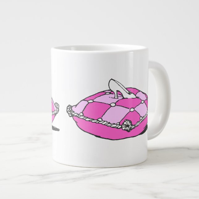 Grande Tasse Slipper Cendrillon sur Coussin rose (Devant droit)
