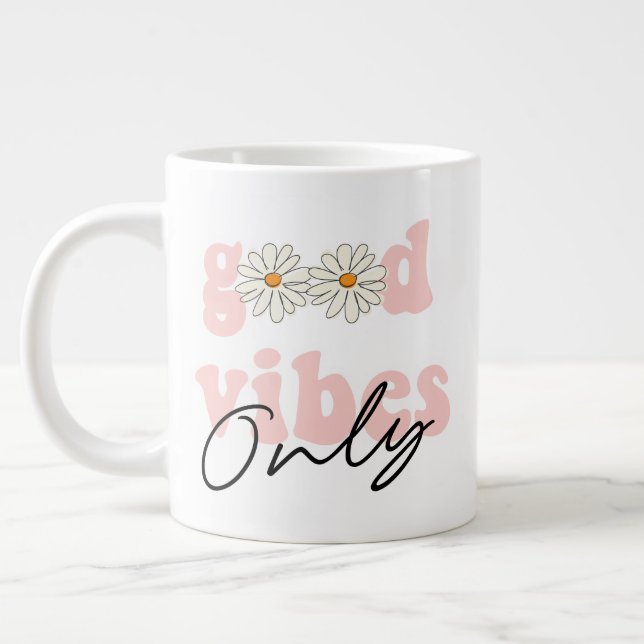 Grande Tasse Slogan hippie des années 70 de Good Vibes (Gauche)
