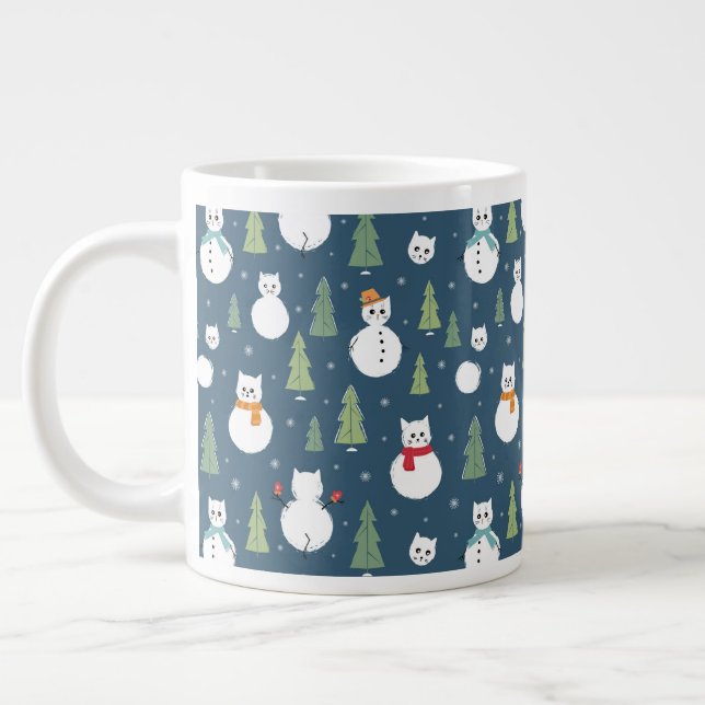 Grande Tasse Snowman Cats Motif de vacances (Gauche)