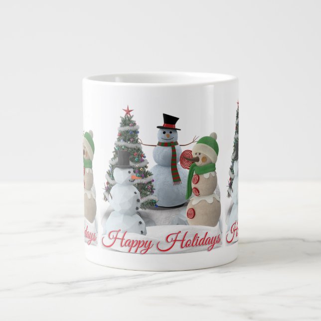 Grande Tasse SnowPals Joyeuses Fêtes écriture rouge (Devant)