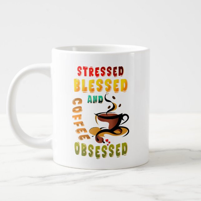 Grande Tasse Soigné Béni Et Café Obsédé (Gauche)