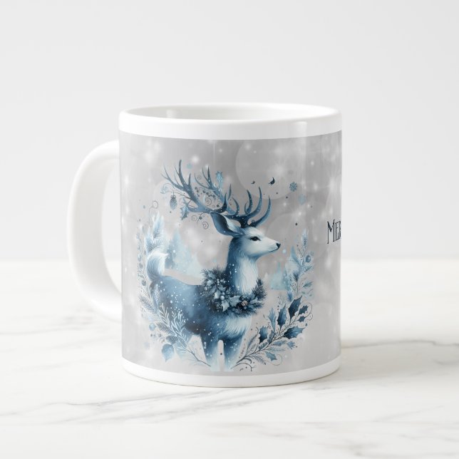 Grande Tasse Son Joyeux Noël Bleu Cerf moderne (Devant gauche)