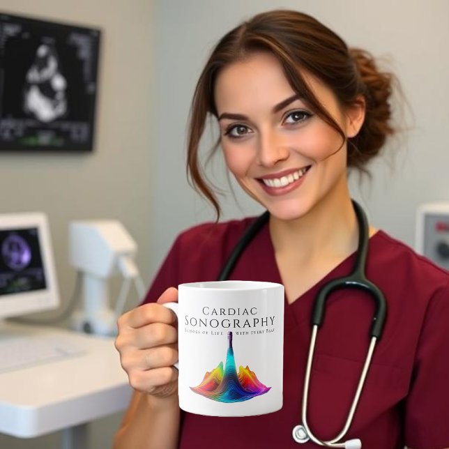 Grande Tasse Sonographe Cardiaque Colorée Ondes Ultrasoniques (Cardiac Sonographer-Colorful Ultrasound Waves Giant Coffee Mug)