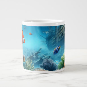 Grande Tasse Sous la mer, tortue, corail, bateau, poisson clown