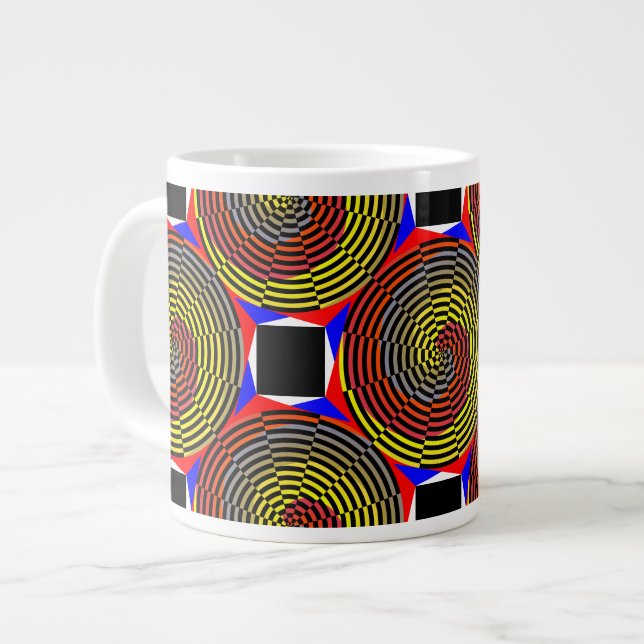Grande Tasse Spirale rouge jaune bleu par Kenneth Yoncich (Devant gauche)