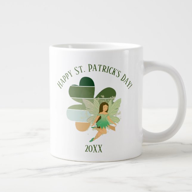 Grande Tasse St. Patrick's Day Distressed Shamrock Irish Fairy (Droite)