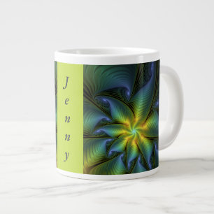Grande Tasse Star Abstraite, Blue Green Golden Fractal Art Nom