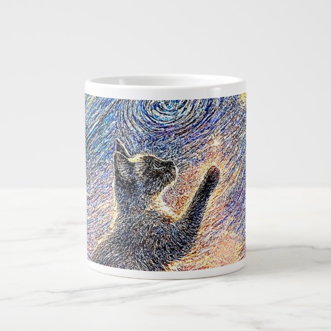 Grande Tasse Starry Night Cat – Van Gogh Style Art  (Devant)
