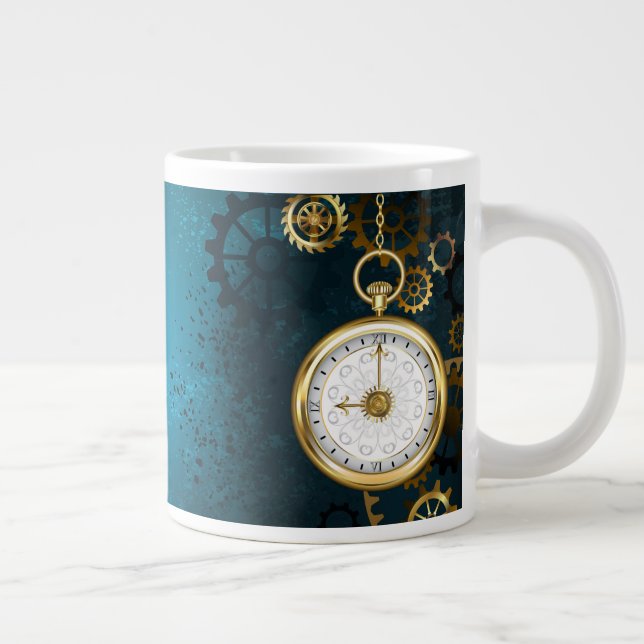Grande Tasse Steampunk Arrière - plan turquoise avec Gears (Droite)