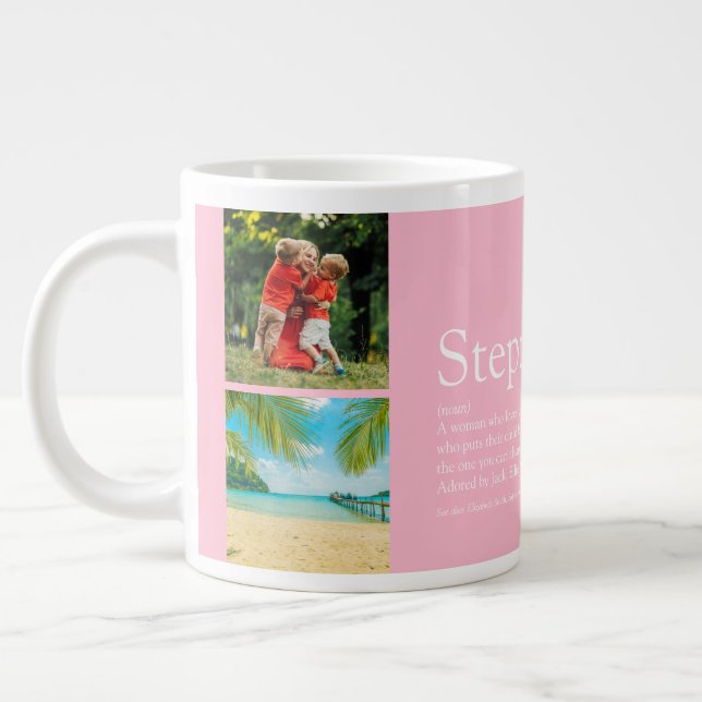 Grande Tasse Stepmaman Définition Fun Photo Collage Fille Rose (Gauche)