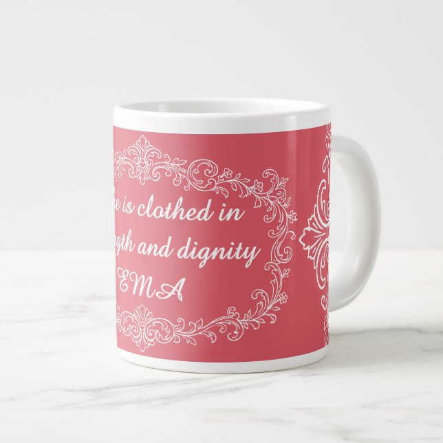 Grande Tasse Strength and Dignity Christian Pink Floral Frame M (Devant droit)