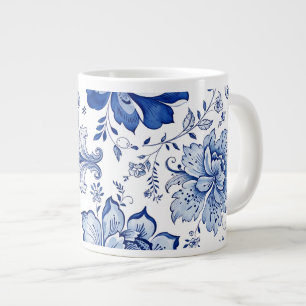Grande Tasse Style Delft Bleu Blanc Fleurs Fantaisie Caprice