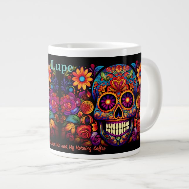 Grande Tasse Sugar Skull Ajouter un nom Texte Anniversaire Cade (Devant droit)