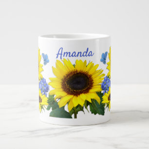 Grande Tasse Sunflower et Hydrangea Nom personnalisé Boue de sp