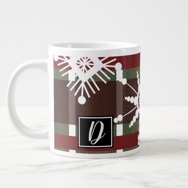 Grande Tasse Sweat de vin Plaid initial Flocon de neige Noël (Gauche)