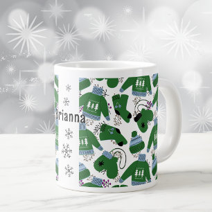 Grande Tasse Sweaters d'hiver nordique et Mittens vert