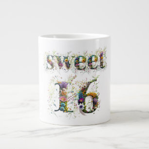 Grande Tasse Sweet 16 Joyeux Anniversaire Fleur sauvage Texte