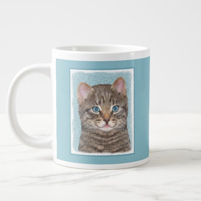 Grande Tasse Tabby Gris Peinture Chat - Cute Original Art Chat (Gauche)